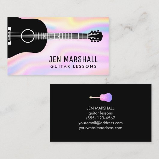 Graugitarre Silhouette auf Imitats iridescent Desi Visitenkarte (Vorne/Hinten)