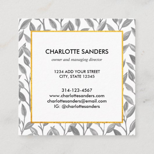 Graugold hübsche quadratische Visitenkarte (Rückseite)