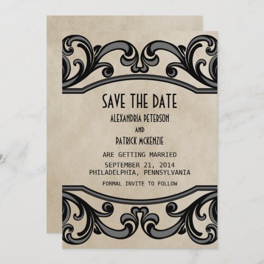 Graugotische Wirbel Save the Date einladen Einladung (Vorne/Hinten)