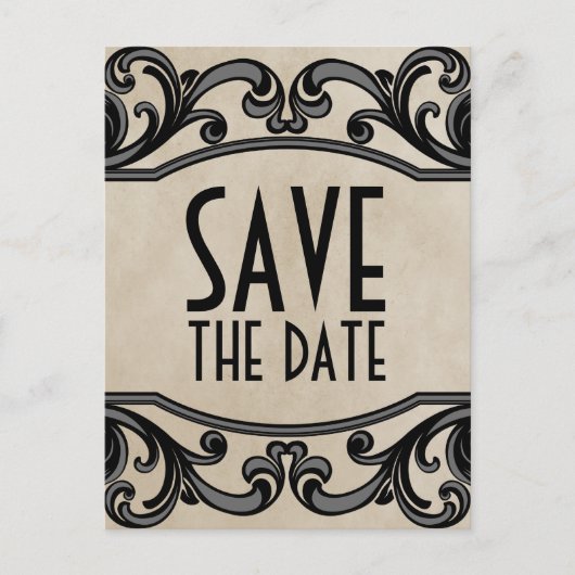 Graugotische Wirbel Save the Date Postkarte (Vorderseite)