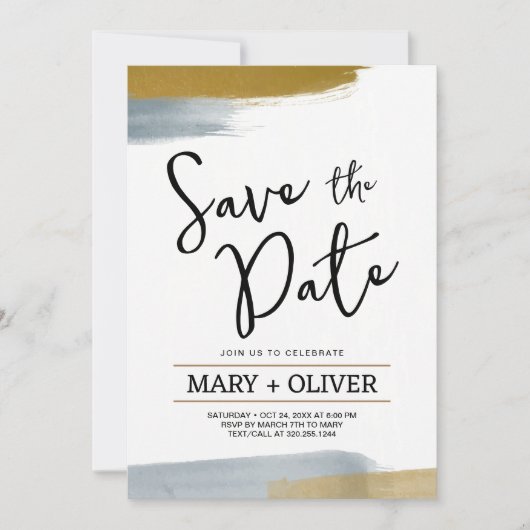 Graugraue minimalistische abstrakt moderne Save th Einladung (Vorderseite)