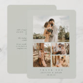 Graugrün Elegant Minimal 4 Foto Hochzeitsflat Dankeskarte (Vorne/Hinten)