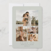 Graugrün Elegant Minimal 4 Foto Hochzeitsflat Dankeskarte (Vorderseite)