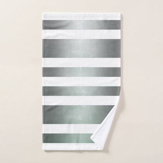 Graugrün Weiß rustikal gestreift Badhandtuch Set (Handtuch)