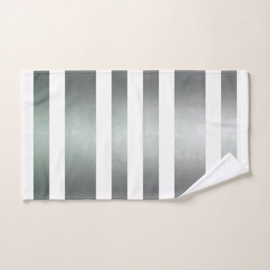 Graugrün Weiß rustikal gestreift Badhandtuch Set (Handtuch)