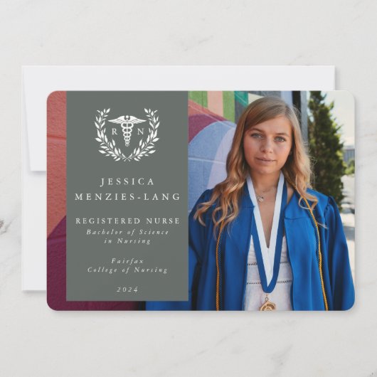 Graugrün + Weiße Laurel Kranz Krankenschwester Ankündigung (Vorderseite)