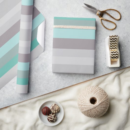 Graugrüne blaue Streifen Geschenkpapier (Kunsthandwerk)
