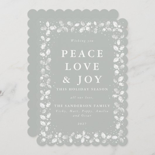 Graugrüne Heilige Liebe + Freude Feiertagskarte (Vorne/Hinten)