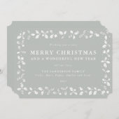 Graugrüne Lino Print Holly Frohe Weihnachten (Vorne/Hinten)