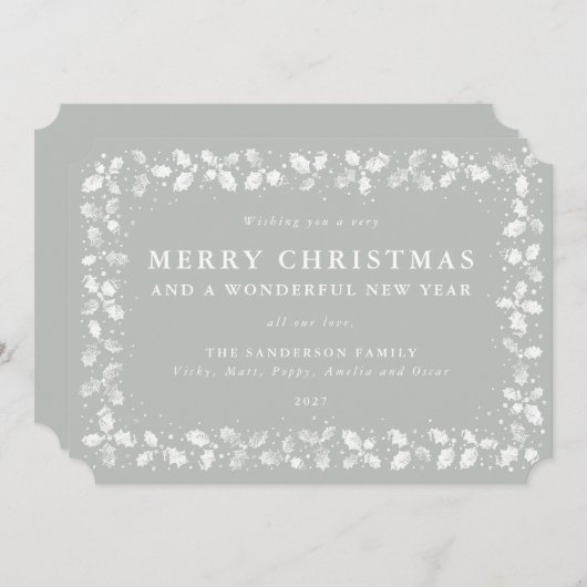 Graugrüne Lino Print Holly Frohe Weihnachten (Vorne/Hinten)