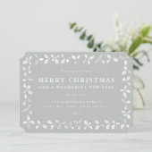 Graugrüne Lino Print Holly Frohe Weihnachten (Stehend Vorderseite)