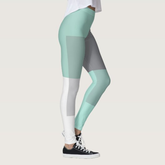 Graugrüne Quadrate Leggings (Rechts)