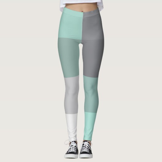 Graugrüne Quadrate Leggings (Vorderseite)