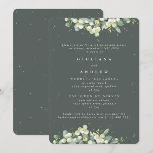 Graugrüne Schneebeere + Eukalyptus Hochzeitsprobe Einladung