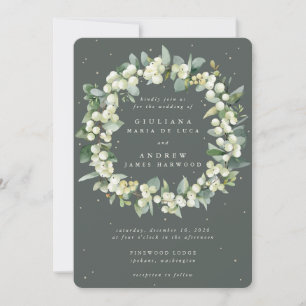 Graugrüne Schneebeeren-Eukalyptus-Kranz-Hochzeit Einladung