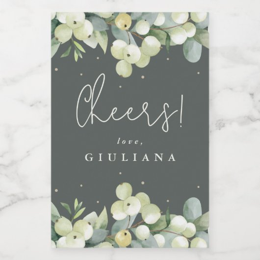 Graugrüne Snowberry+Eucalyptus Bachelorette Mini Weinetikett (Einzelnes Label)