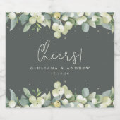 Graugrüne Snowberry+Eukalyptus Winterhochzeit Bierflaschenetikett (Einzelnes Label)