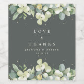 Graugrüne Snowberry+Eukalyptus Winterhochzeit Weinetikett (Einzelnes Label)