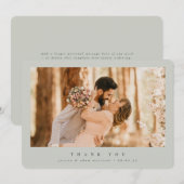 Graugrünes Elegantes Minimal Single Foto Hochzeit Dankeskarte (Vorne/Hinten)