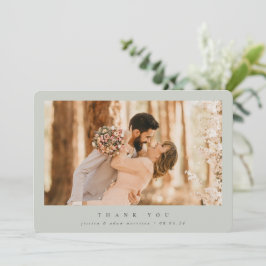 Graugrünes Elegantes Minimal Single Foto Hochzeit Dankeskarte