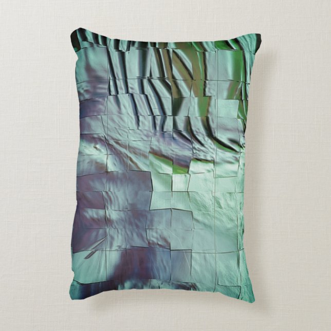 Graugrünes Mosaik mit weichen Skulpturen und Satin Dekokissen (Rückseite(Vertikal))