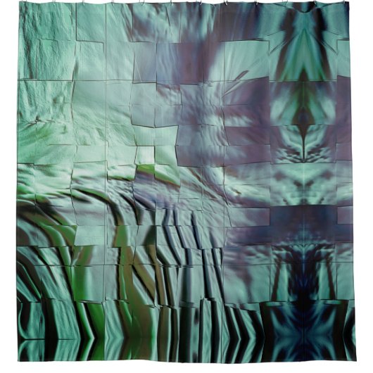 Graugrünes Mosaik mit weichen Skulpturen und Satin Duschvorhang (Vorderseite)