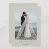 Graugrünes Ultra-Minimal-Single-Foto Hochzeit Dankeskarte (Vorne/Hinten)