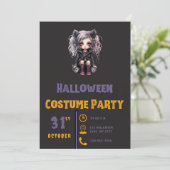 Grauhaarige Gothic Girl Black Halloween Invitat Einladung (Stehend Vorderseite)