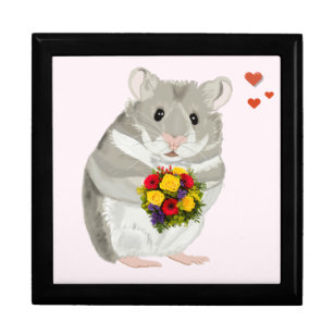 GrauHamster mit einem Bouquet Valentine Erinnerungskiste