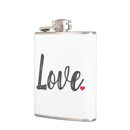 Grauhandgeschriebene LIEBE + Roter HERZ | Flachmann (Links)