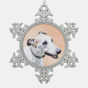 Grauhound-Malerei - Niedliche Original Hundekunst Schneeflocken Zinn-Ornament