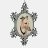 Grauhound-Malerei - Niedliche Original Hundekunst Schneeflocken Zinn-Ornament (Links)