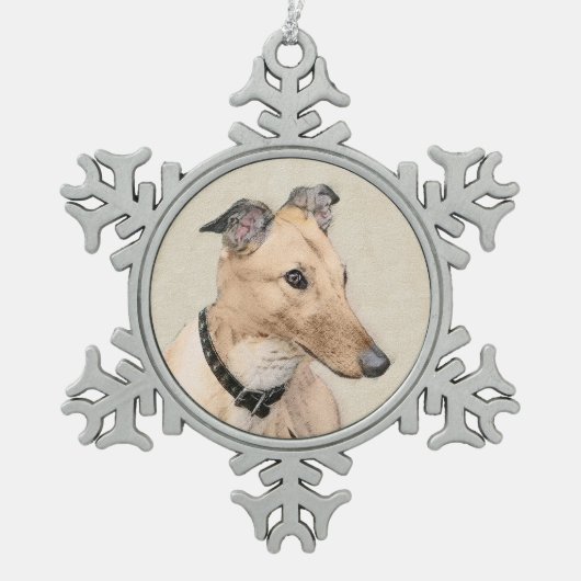 Grauhound-Malerei - Niedliche Original Hundekunst Schneeflocken Zinn-Ornament (Vorderseite)