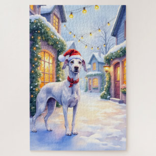Grauhund Schnee Dorf Santa Hut Weihnachtskunst Puzzle