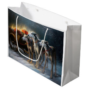 Grauhund Schneebedeckter Schlitten Weihnachtsdekor Große Geschenktüte