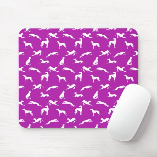 Grauhund-Silhouetten - Weiß auf Rosa (B41AAA) Mousepad (Mit Mouse)