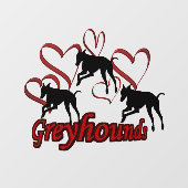 Grauhunde Hunde und rote Herzen Fensteraufkleber (Blatt)