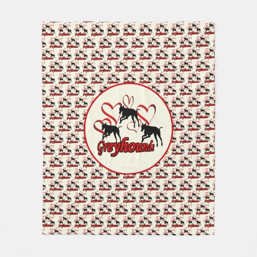 Grauhunde Hunde und rote Herzen Fleecedecke (Vorderseite)