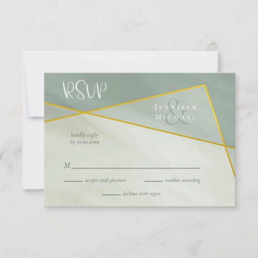 Graujade geometrische Typografie Hochzeit rsvp Karte (Vorderseite)