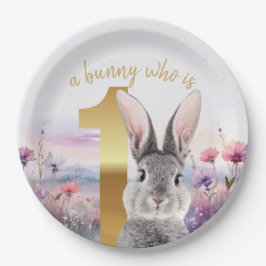 Graukaninchen Erster Geburtstag mit Wildblumen Pappteller