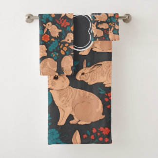 Graukaninchen Mosaik Personalisiertes Muster Badhandtuch Set