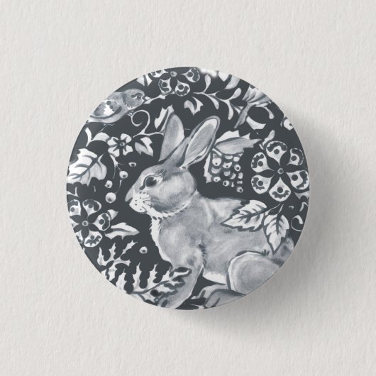 Graukaninchen Muster Floral Bird Woodland Einzigar Button (Vorderseite)