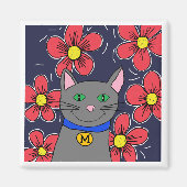 Graukatze mit Blume personalisieren Magnet (Vorne)