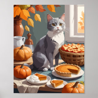 Graukatze mit Kürbiskuchen Poster