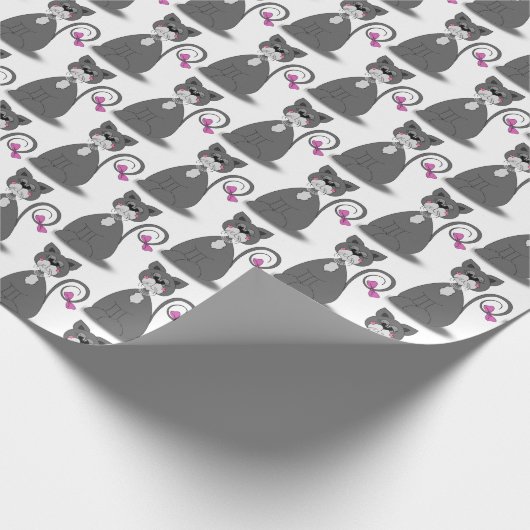 Graukatze mit rosa Bug Geschenkpapier (Ecke)