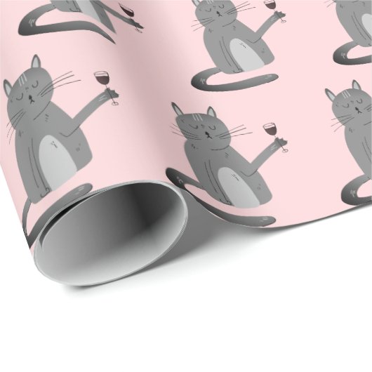 Graukatze mit rotem Weinpapier Geschenkpapier (Rolleneckpunkt)