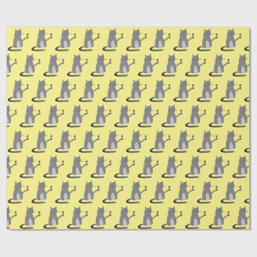 Graukatze mit rotem Weinpapier Geschenkpapier (Flach)