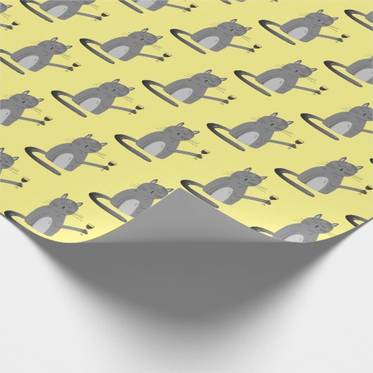 Graukatze mit rotem Weinpapier Geschenkpapier (Ecke)