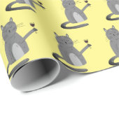 Graukatze mit rotem Weinpapier Geschenkpapier (Rolleneckpunkt)