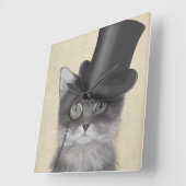 Graukatze mit Top Hut Quadratische Wanduhr (Winkel)